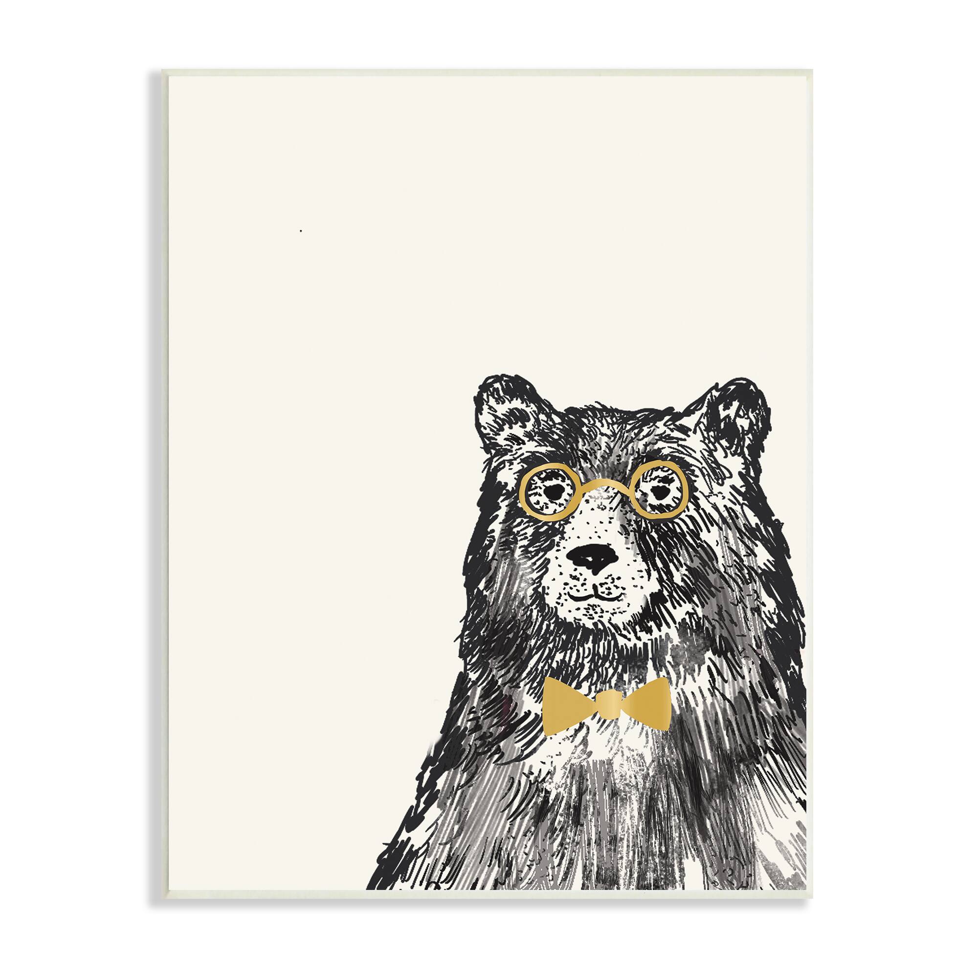 Stupell Industries Black Bear Golden Glasses Bow Tie Kids' Animal Wall Plaque